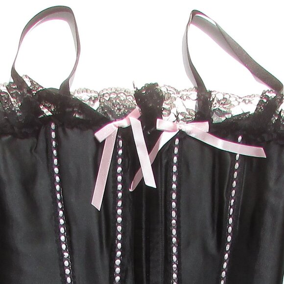 Black Satin Ruffled Lace Bustier Corset - NEW - Picture 3 of 12